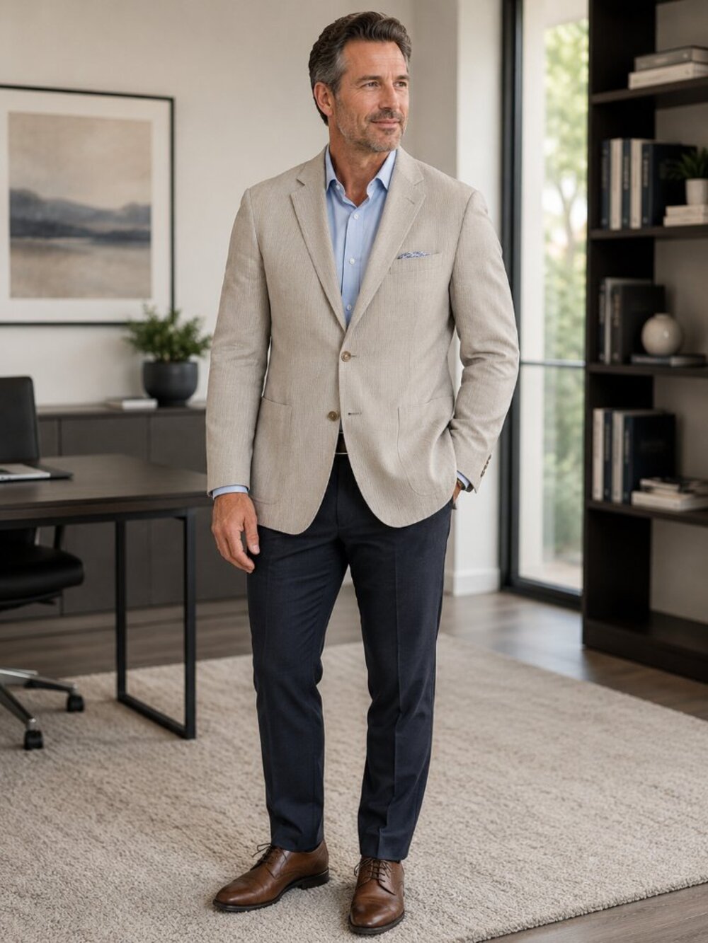Kroon Bono 42R Cotton Linen Sport Coat Beige Micro Stripe Two Button Blazer